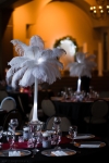 Wedding Reception: white ostrich feathers & cylinders. Wedding Ceremony @ UAW Hall in Spring Hill, TN